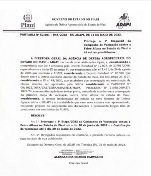portaria prorrogao vacina 1 2022